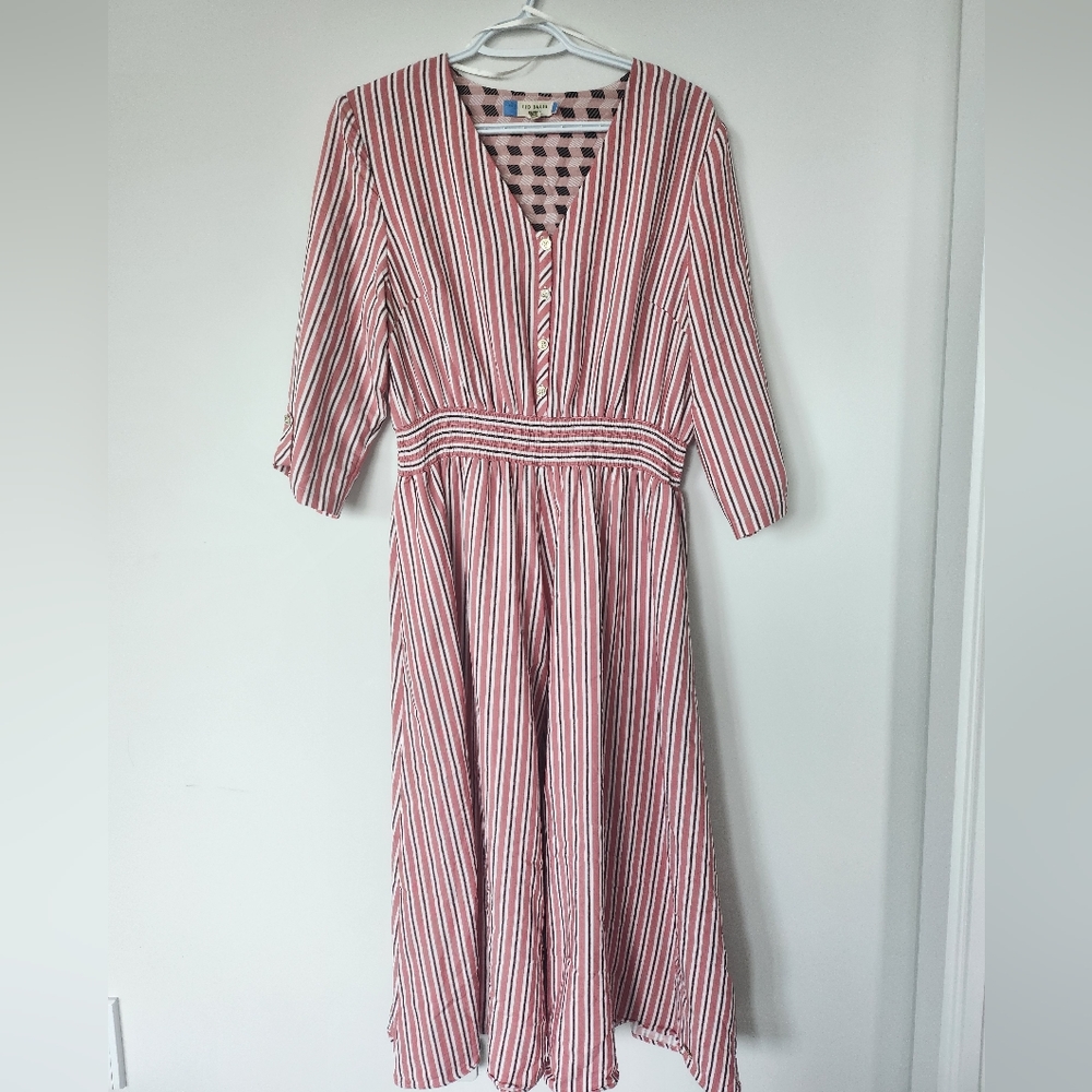 Ted Baker London Pink Pinstripe Long Sleeve Dress